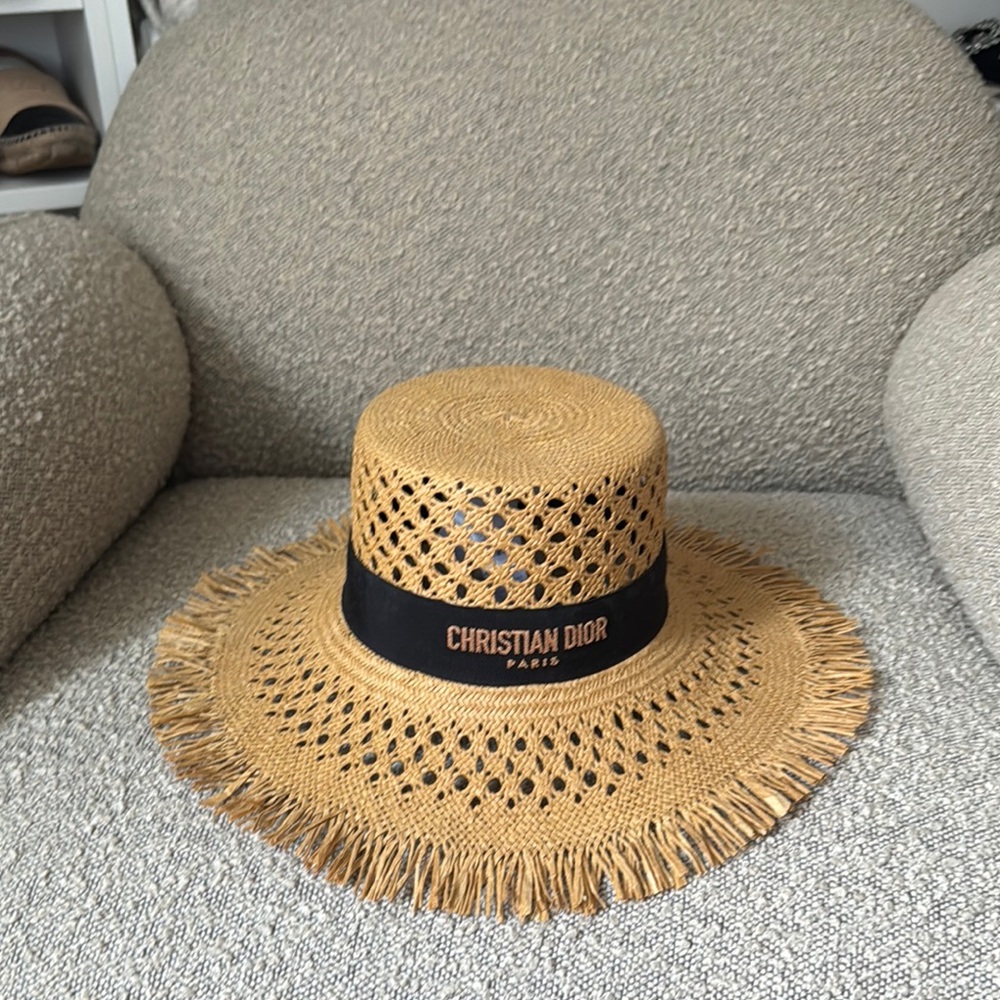 Christian Dior Straw Hat with Black Band